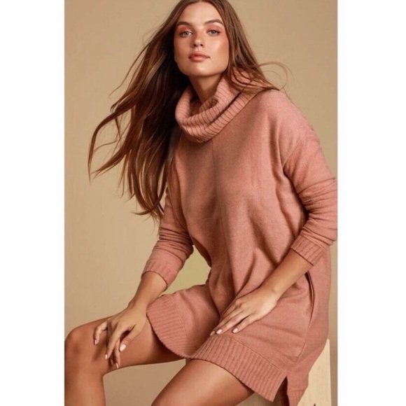 Lulus Autumn Daze Mauve Pink Cowl Neck Sweater Dress Size Small NWT - Picture 1 of 8